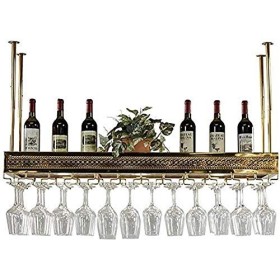 Porte-bouteille de vin casier à vin suspendu avec support en verre et étagère, casier à vin en acier inoxydable doré casier à