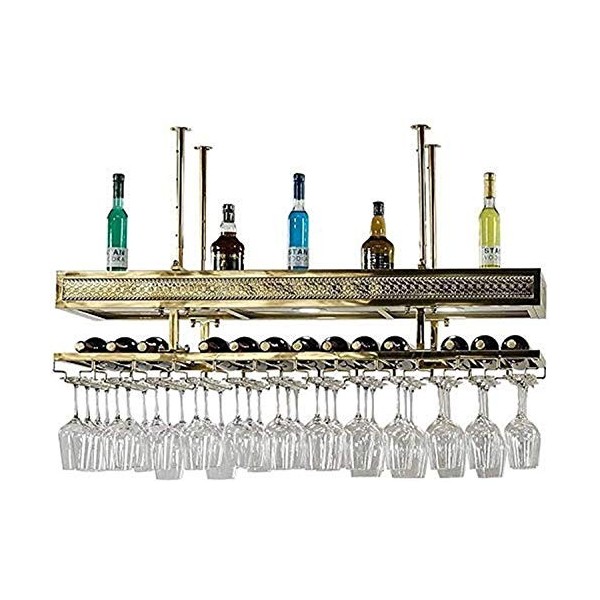 Porte-bouteille de vin casier à vin suspendu avec support en verre et étagère, casier à vin en acier inoxydable doré casier à