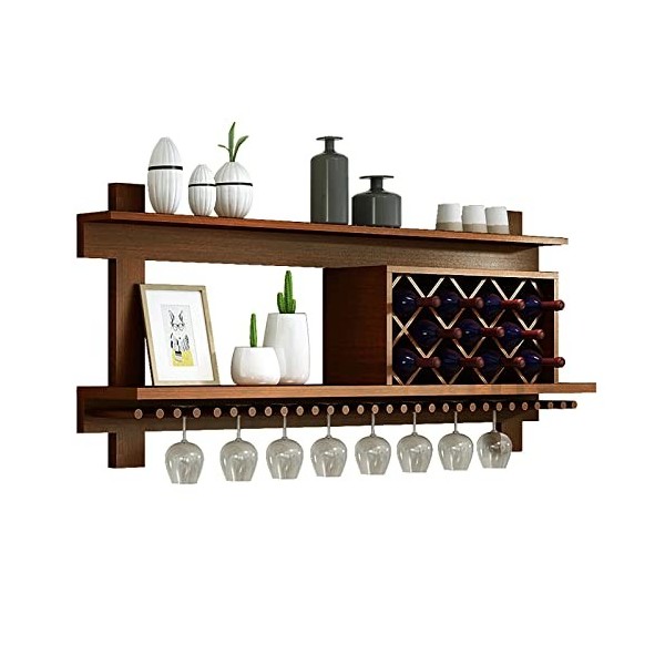 Casier à vin Mural en Bois, casier à vin Mural, présentoir autoportant, avec Un Support en Verre en métal et des étagères de 