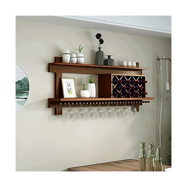 Casier à vin Mural en Bois, casier à vin Mural, présentoir autoportant, avec Un Support en Verre en métal et des étagères de 