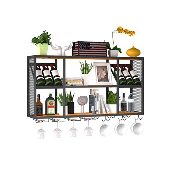 Casier à vin Armoire Porte-Vin Support De Rangement Étagères De Grande Capacité Support De Rangement Pour Bar En Fer Forgé Su