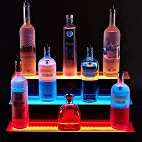 Présentoir à Bouteilles Bar Liqueur Casier à vin éclairé Porte-Bouteilles de vin à LED en 3 étapes Casiers à vin éclairés ave