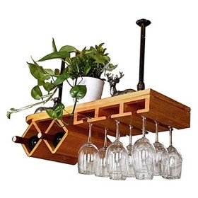 ZentOy Casier à vin Suspendu avec Support en Verre et étagère, casier à vin Mural en Verre, casier à vin européen en Bois Mas