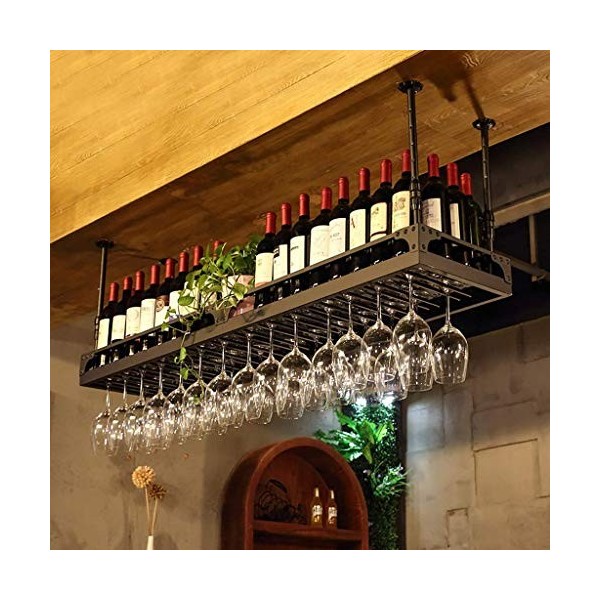 NufiyA Casier à vin Casier à vin, Bar Bar Réception Support en Fer Forgé Plafond en Verre Verre à Vin Casier à Vin Suspendu à