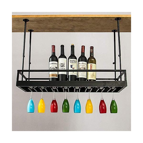 Casier à vin Loft Mur Métal Fer Forgé Plafond Rangement Casier à Vin Suspendu Casier à Bouteilles de Vin et Casier à Verres C