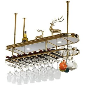 Casier à vin suspendu avec support en verre et étagère, casier à verre à vin de bar simple, casier à vin en acier inoxydable 