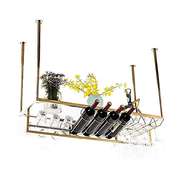 Casier à vin Suspendu avec Support en Verre et étagère, casier à vin léger en Acier Inoxydable, casier à vin de Bar, casier à