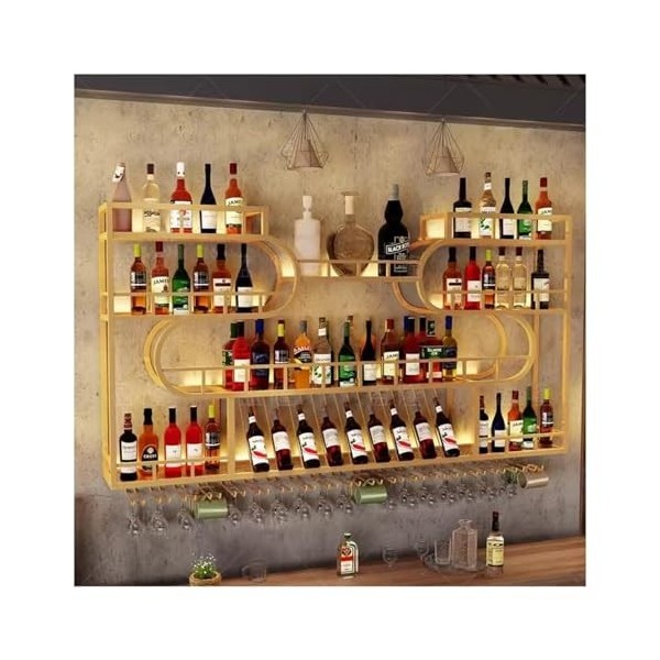Étagère à Vin Murale Casier À Vin Mural Moderne, Étagères Flottantes For Unité De Bar Avec Lumière LED, Présentoir À Bouteill