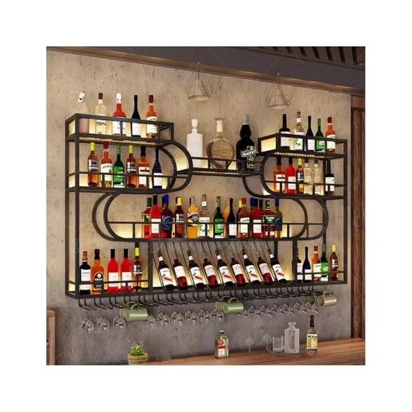Étagère à Vin Murale Casier À Vin Mural Moderne, Étagères Flottantes For Unité De Bar Avec Lumière LED, Présentoir À Bouteill