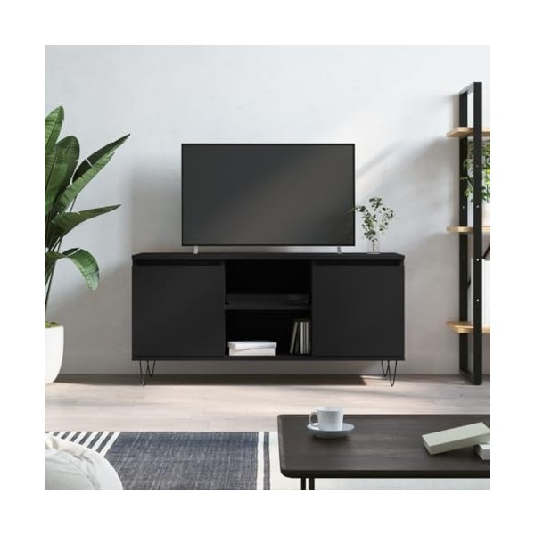 FAMIROSA Meuble TV Noir 104x35x50 cm Bois dingénierie 20.5KG -7013