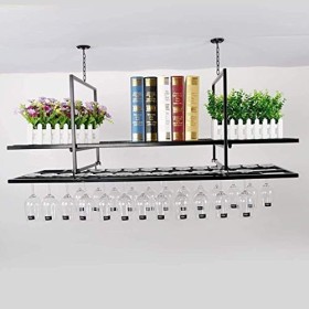 Barware Casier À Vin Bar À lenvers Double Verre À Vin Rouge Bar Bar Cadre en Verre À Vin Casier À Vin Rouge Suspendu De Styl