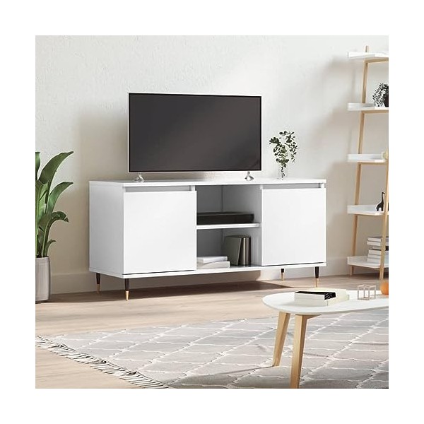 FAMIROSA Meuble TV Blanc Brillant 104x35x50 cm Bois dingénierie 20.7KG