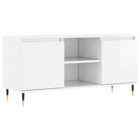 FAMIROSA Meuble TV Blanc Brillant 104x35x50 cm Bois dingénierie 20.7KG 