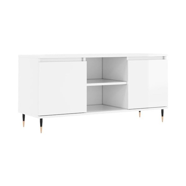 FAMIROSA Meuble TV Blanc Brillant 104x35x50 cm Bois dingénierie 20.7KG