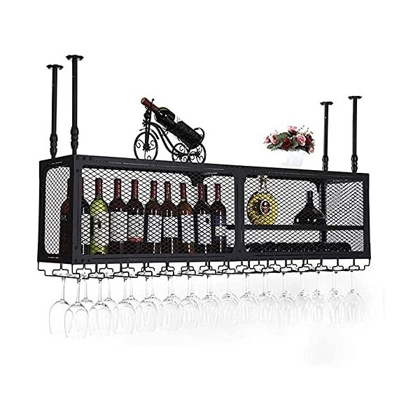 Casier à vin Suspendu avec Support et étagère en Verre, casier à Verres à vin Industriel, casier à Verre, casier à vin, casie