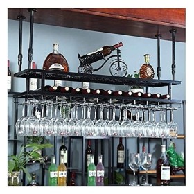 Casier à vin suspendu avec support en verre et étagère, casier à verre haut à deux étages, casier à vin suspendu, porte-gobel