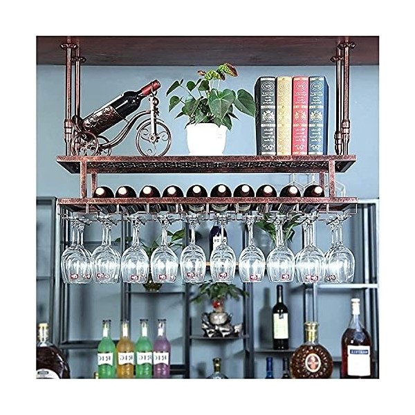 Casier à vin suspendu avec support en verre et étagère, casier à verre haut à deux étages, casier à vin suspendu, porte-gobel