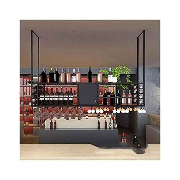 Casier à vin suspendu avec support en verre et étagère, casier à vin suspendu, porte-verres à vin, support pour verres à pied