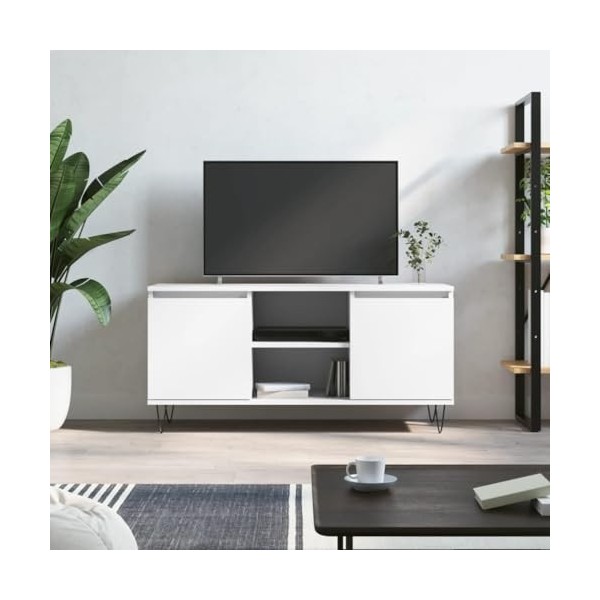 FAMIROSA Meuble TV Blanc 104x35x50 cm Bois dingénierie 20.5KG -7012