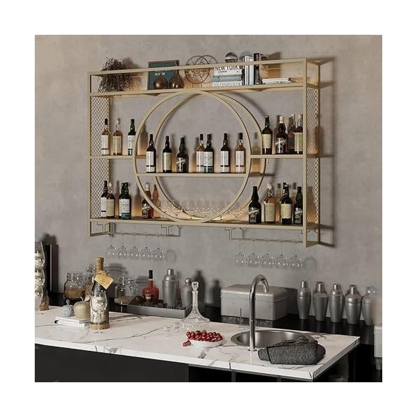 Casier à vin en fer mural avec porte-verre, support à vin en fer à palette, casier à vin mural, casier à vin pour le bar, bar