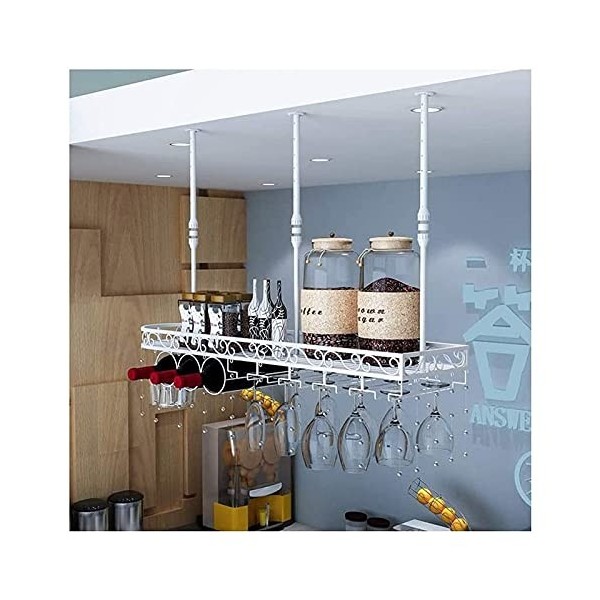 Casier à vin suspendu au plafond avec étagère en verre, casier à verres à vin suspendu de style européen, casier à vin à len