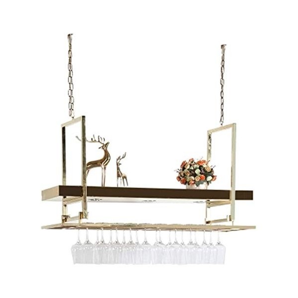 Casier à vin suspendu avec support en verre et étagère, bar casier à vin au plafond casier à vin suspendu casier à vin bécher