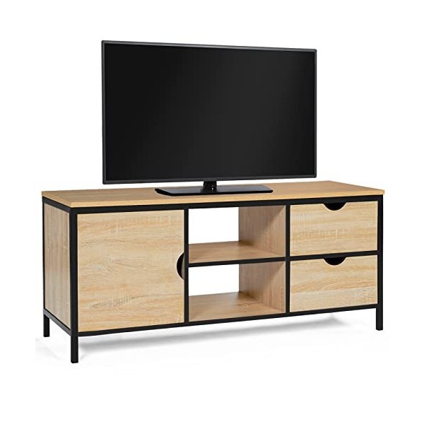 IDMarket - Meuble TV Detroit 2 tiroirs avec Placard Design Industriel 113 cm