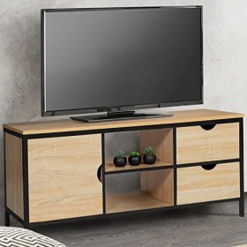 IDMarket - Meuble TV Detroit 2 tiroirs avec Placard Design Industriel 113 cm