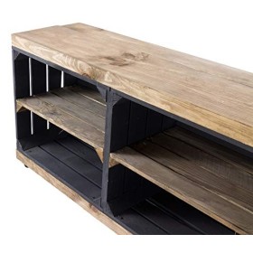 Truhenking Meuble TV en caisses noires et « usé » sur roulettes - 100 x 30 x 50 cm - Meuble TV classique - Pour le salon