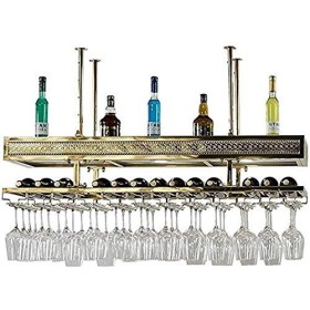 Casier à vin Suspendu avec Support en Verre et étagère, casier à vin en Acier Inoxydable doré, casier à Verres à vin Suspendu