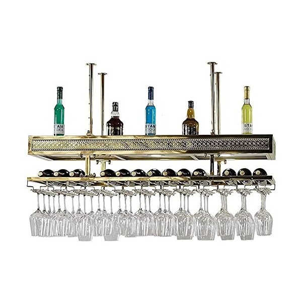 Casier à vin Suspendu avec Support en Verre et étagère, casier à vin en Acier Inoxydable, casier à vin de Bar, casier à vin S