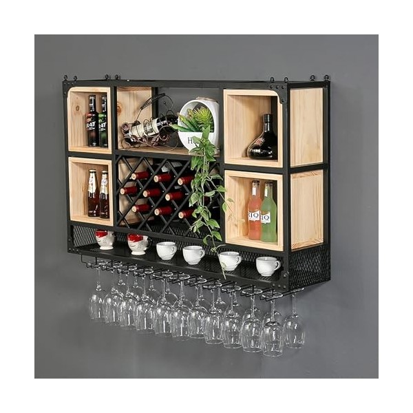 ELLiat Casier à vin Mural casier à vin Suspendu au Plafond Porte-Bouteille de vin unité de Bar étagères flottantes Porte-gobe
