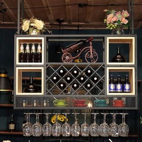 ELLiat Casier à vin Mural casier à vin Suspendu au Plafond Porte-Bouteille de vin unité de Bar étagères flottantes Porte-gobe