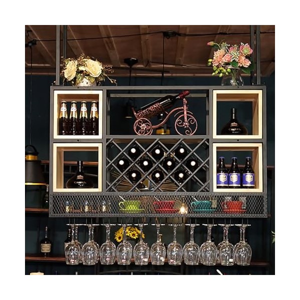 ELLiat Casier à vin Mural casier à vin Suspendu au Plafond Porte-Bouteille de vin unité de Bar étagères flottantes Porte-gobe