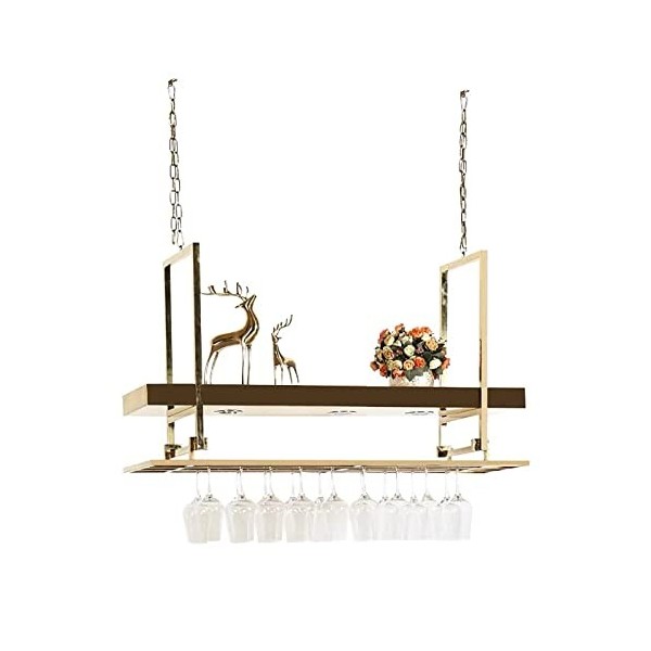 ATHUAH Casier à vin monté au Plafond avec lumière LED, Support de Verre à vin, Support de Verre à vin Suspendu en Acier Inoxy