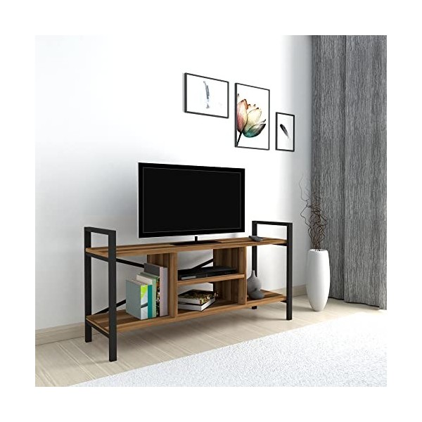 [en.casa] Meuble TV pour Salon Banc TV Support de Télé avec Espace de Rangement Métal Panneau de Particules 61 x 120 x 35 cm 