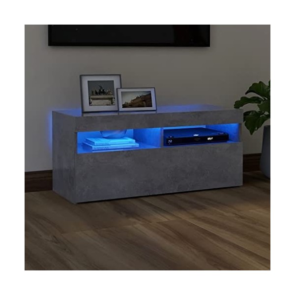 Keyur Meuble TV, Banc TV Buffet Bas Support de Télévision Meuble Télé Meuble TV avec lumières LED Gris béton 90x35x40 cm