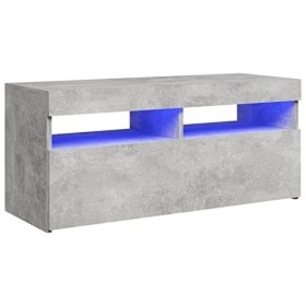 Keyur Meuble TV, Banc TV Buffet Bas Support de Télévision Meuble Télé Meuble TV avec lumières LED Gris béton 90x35x40 cm