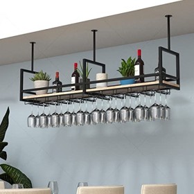 Casier à verres à vin suspendu, casier à vin suspendu, casier à vin, support mural en fer forgé, étagères flottantes au plafo