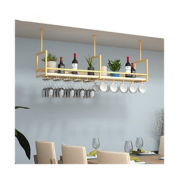 Casier à verres à vin suspendu, casier à vin suspendu, casier à vin, support mural en fer forgé, étagères flottantes au plafo