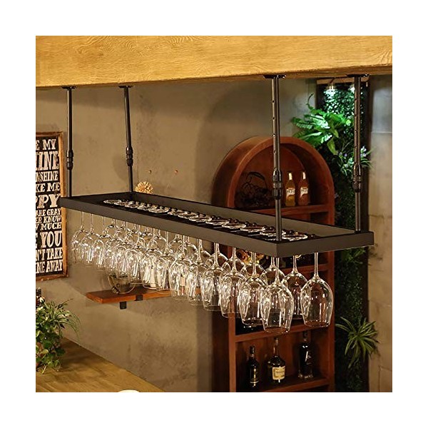 Étagère flottante de bar vintage industriel, casier à vin en fer au plafond, porte-gobelet suspendu, hauteur réglable, présen
