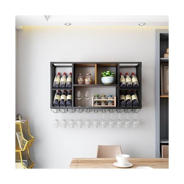 Casier à vin industriel Casier à verre à vin, étagères flottantes pour unité de bar, présentoir à bouteilles, support suspend