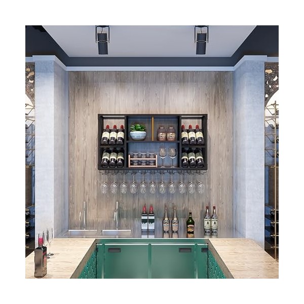 Casier à vin industriel Casier à verre à vin, étagères flottantes pour unité de bar, présentoir à bouteilles, support suspend