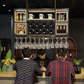 ATHUAH Casier à vin, bar, restaurant, casier à verres à vin, support de verres à pied en fer pour la maison, plafond rouge, f