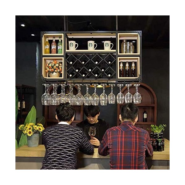 ATHUAH Casier à vin, bar, restaurant, casier à verres à vin, support de verres à pied en fer pour la maison, plafond rouge, f