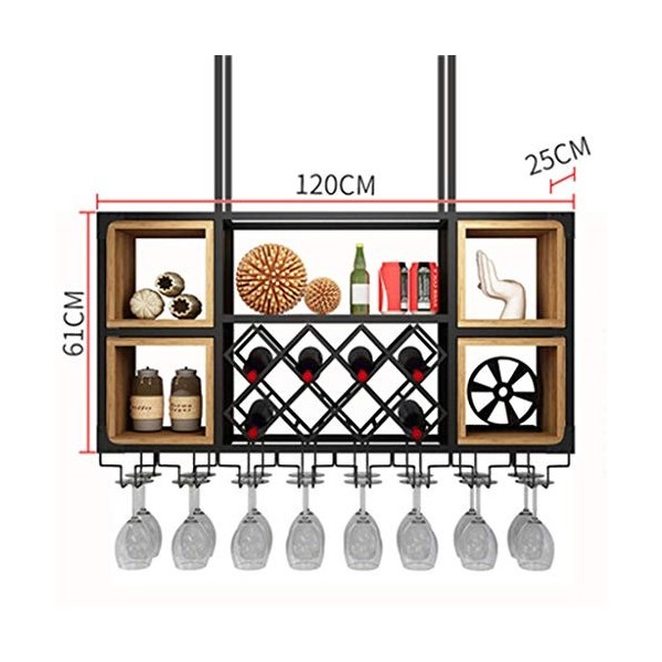 ATHUAH Casier à vin, bar, restaurant, casier à verres à vin, support de verres à pied en fer pour la maison, plafond rouge, f