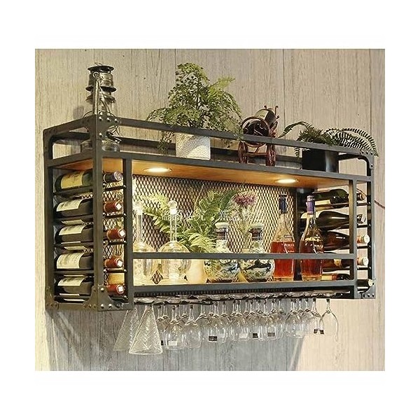 TzUni Casier à vin fixé au Mur avec projecteur en Aluminium, Support à Verres à Pied pour Bouteille de vin Étagère Murale en 