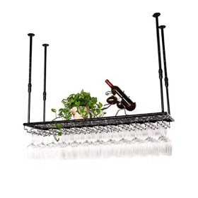 inBEKEA Casier à vin, Bar, Restaurant, Suspendu, casier à Verres à vin, Porte-Bouteille de vin à Hauteur réglable, Porte-gobe