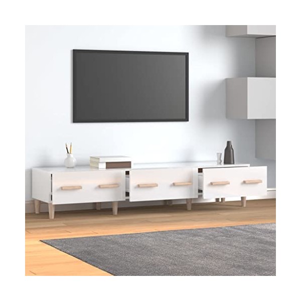 Keyur Meuble TV, Banc TV Buffet Bas Support de Télévision Meuble Télé Meuble TV Blanc Brillant 150x34,5x30 cm Bois dingénier
