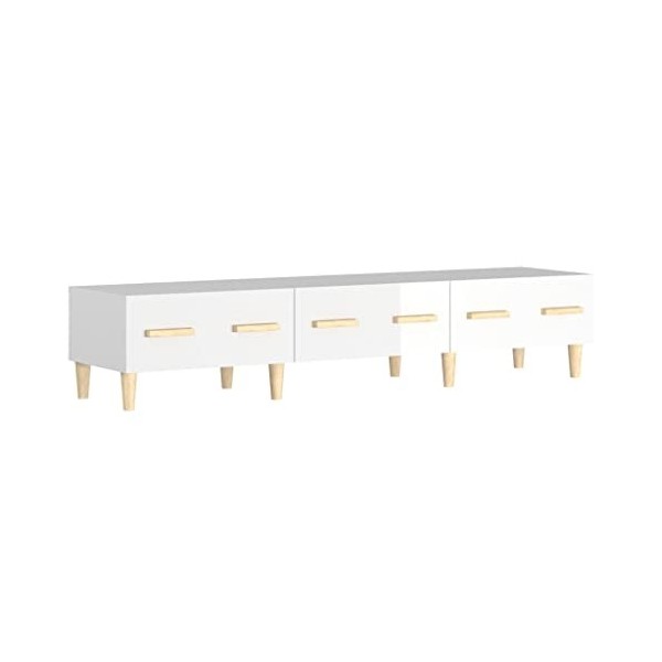 Keyur Meuble TV, Banc TV Buffet Bas Support de Télévision Meuble Télé Meuble TV Blanc Brillant 150x34,5x30 cm Bois dingénier